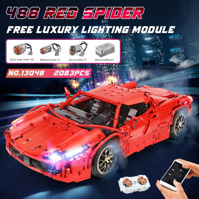 Mould King 13048 - Roter RC-Ferrari 488 - 2083 Klemmbausteine – Bild 2