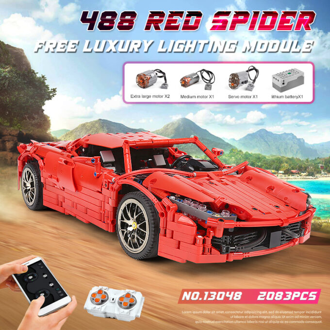 Mould King 13048 - Roter RC-Ferrari 488 - 2083 Klemmbausteine – Bild 3