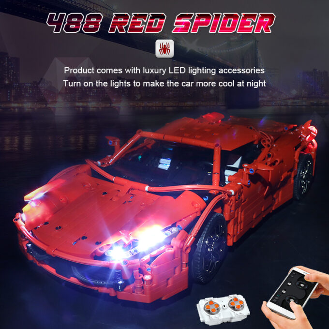 Mould King 13048 - Roter RC-Ferrari 488 - 2083 Klemmbausteine – Bild 4
