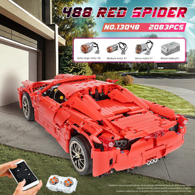 Mould King 13048 - Roter RC-Ferrari 488 - 2083 Klemmbausteine – Bild 5