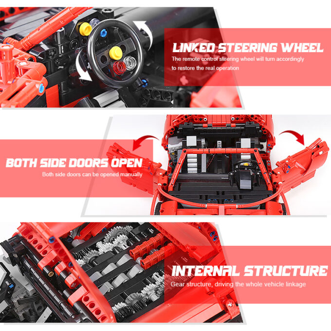 Mould King 13048 - Roter RC-Ferrari 488 - 2083 Klemmbausteine – Bild 6