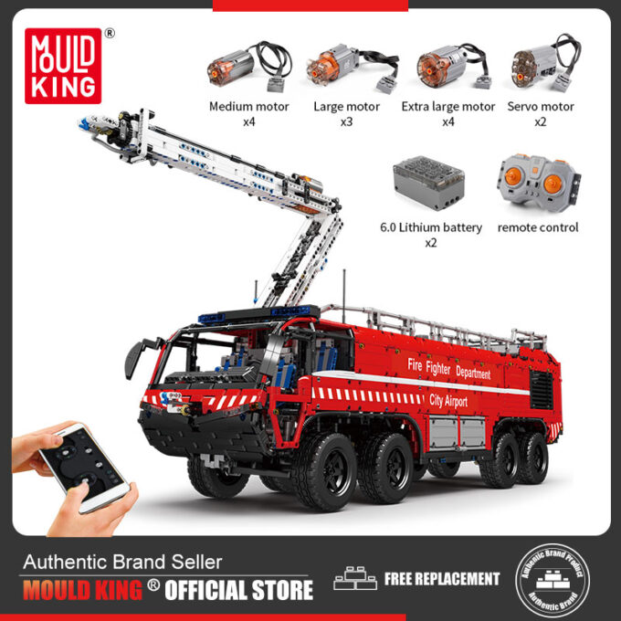 Mould King 19004 - RC Pneumatisches Flughafenrettungsfahrzeug - 6653 Klemmbausteine