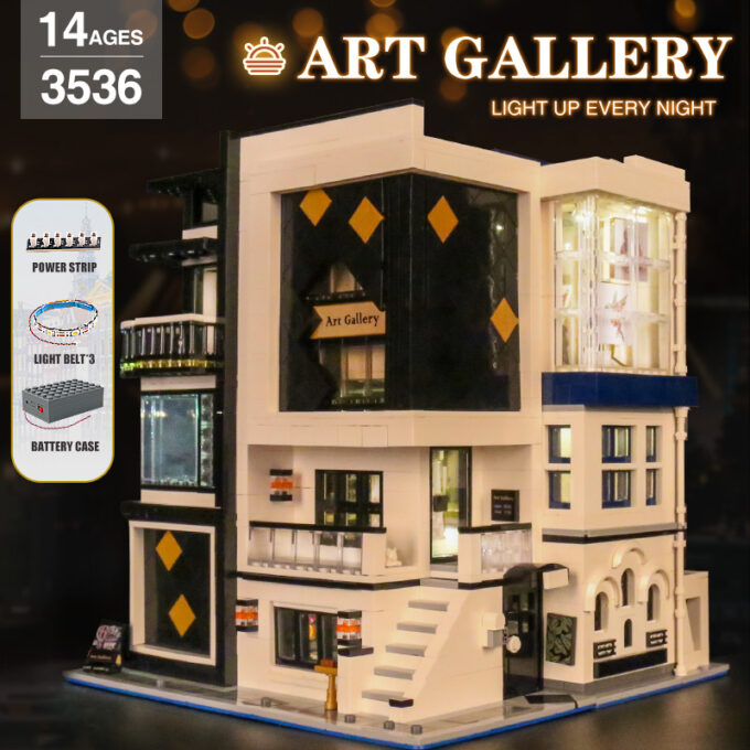 Mould King 16043 - Art Gallery Vitrine mit Lichtern - 3536 Klemmbausteine – Bild 4