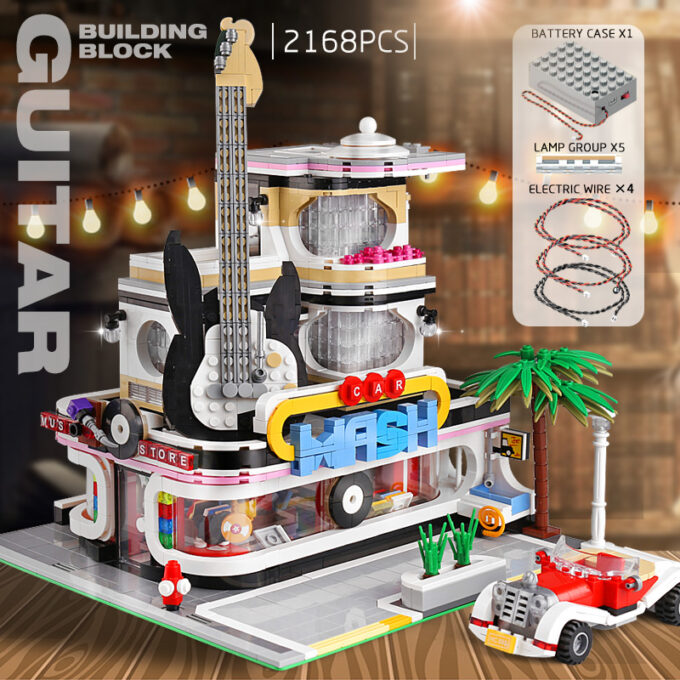 Mould King 16002 - Gitarrenladen mit LED-Leuchten - 2168 Klemmbausteine – Bild 2