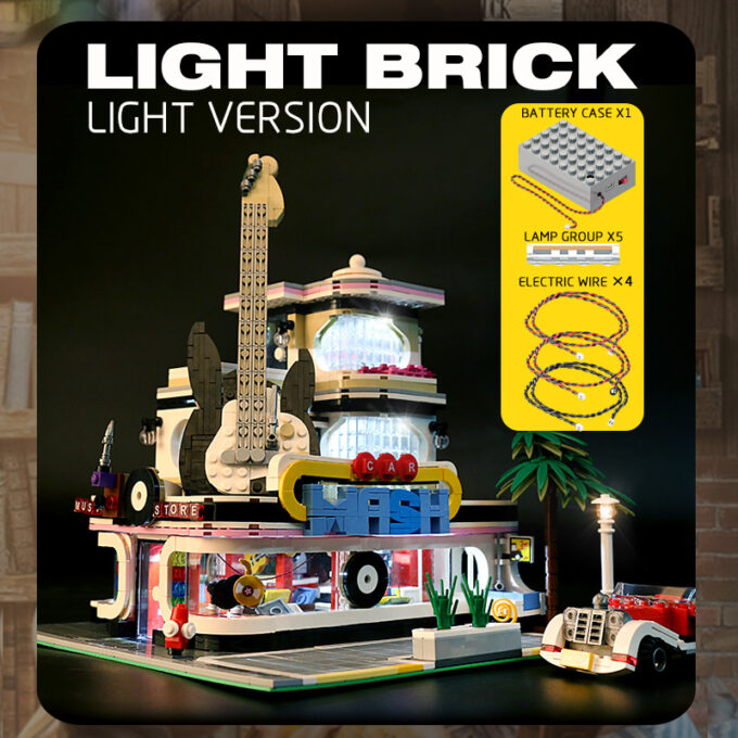 Mould King 16002 - Gitarrenladen mit LED-Leuchten - 2168 Klemmbausteine – Bild 3
