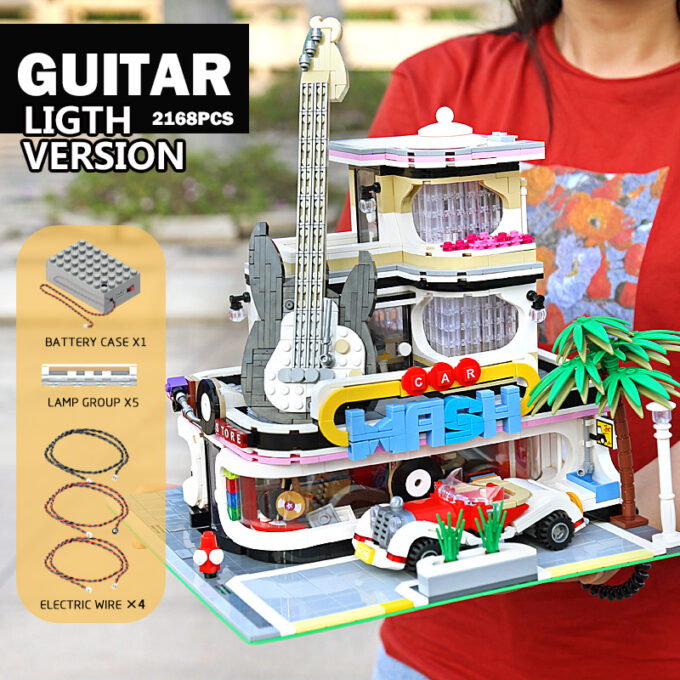 Mould King 16002 - Gitarrenladen mit LED-Leuchten - 2168 Klemmbausteine – Bild 5