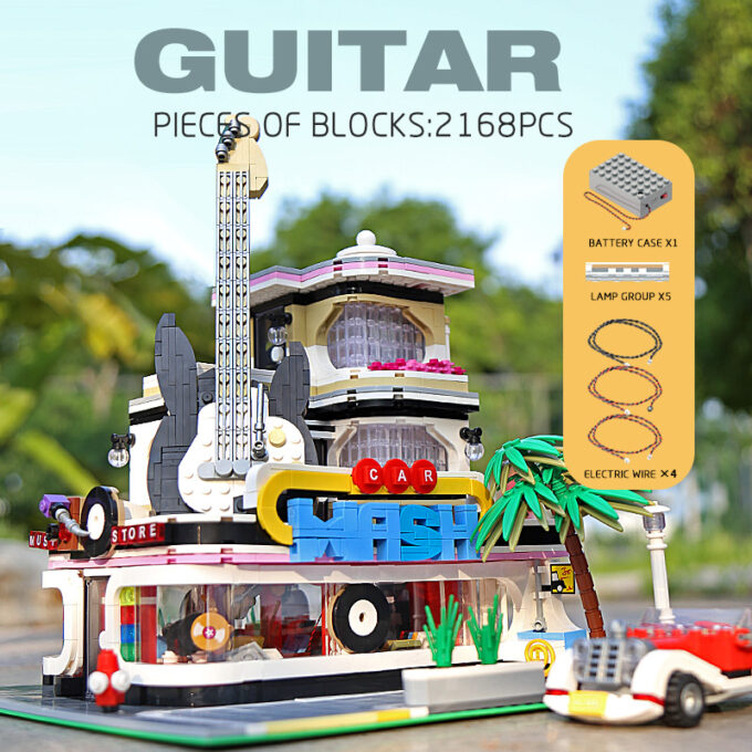 Mould King 16002 - Gitarrenladen mit LED-Leuchten - 2168 Klemmbausteine – Bild 6